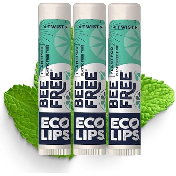 Eco Lips VEGAN LIP BALM SWEET MINT FLAVOR 3 PACK NATURAL BEE FREE WITH CANDELILLA WAX, ORGANIC COCOA BUTTER, COCONUT OIL LIP CARE. SOOTHE & MOISTURIZE DRY, CRACKED AND CHAPPED - MADE IN USA. - Image 1